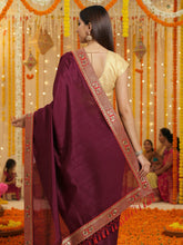 Women's Silk Blend Purple Solid DesignerSaree With Blouse Piece